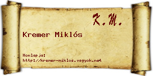 Kremer Miklós névjegykártya
